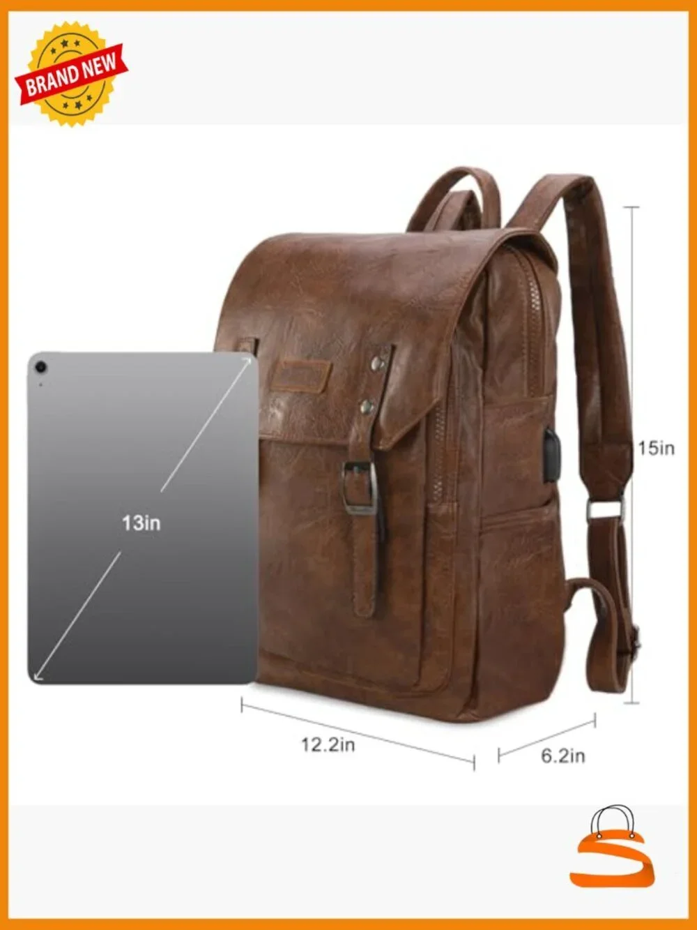 Vegan Leather Laptop Backpack with USB Charging Port, 17.3